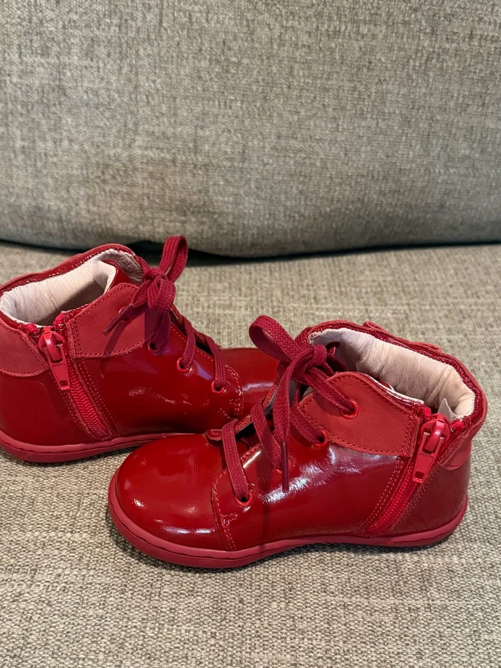 Jacadi Paris Red Patent Lace-Up Ankle Boots